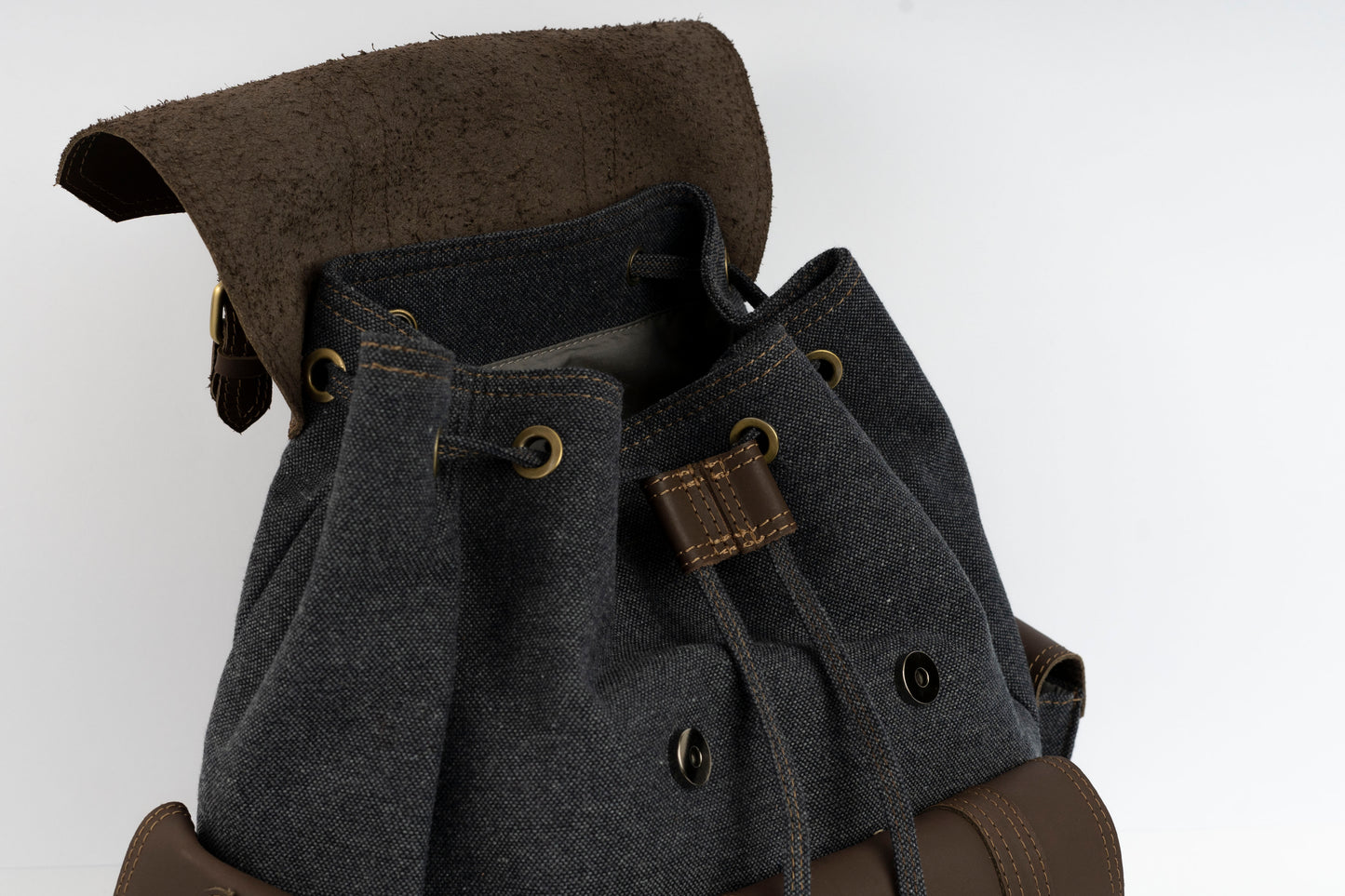 Vintage Dual-Pocket Explorer Backpack ''100% Cotton canvas & Cow leather'' – Gray