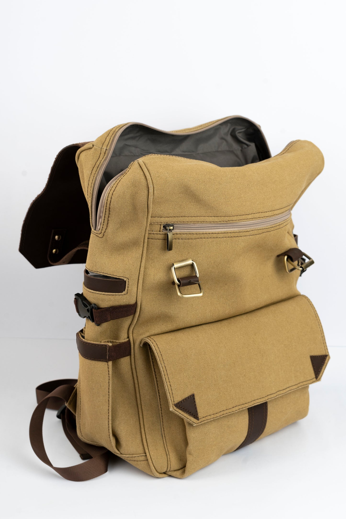 Daily Vintage Backpack ''100% Cotton canvas & Cow leather'' – Tan
