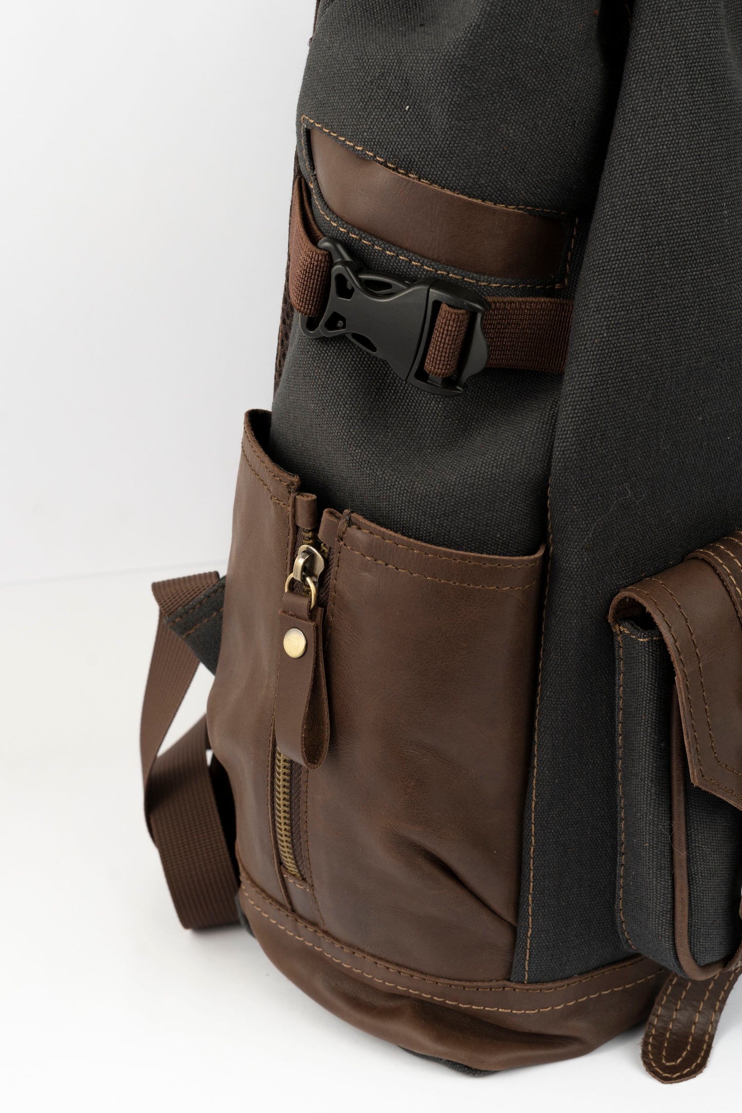 Captain Rabeh hook Backpack ''100% Cotton canvas & Cow leather''- Black