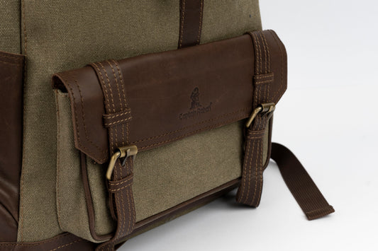 Captain Rabeh hook Backpack ''100% Cotton canvas & Cow leather''- Army Brown