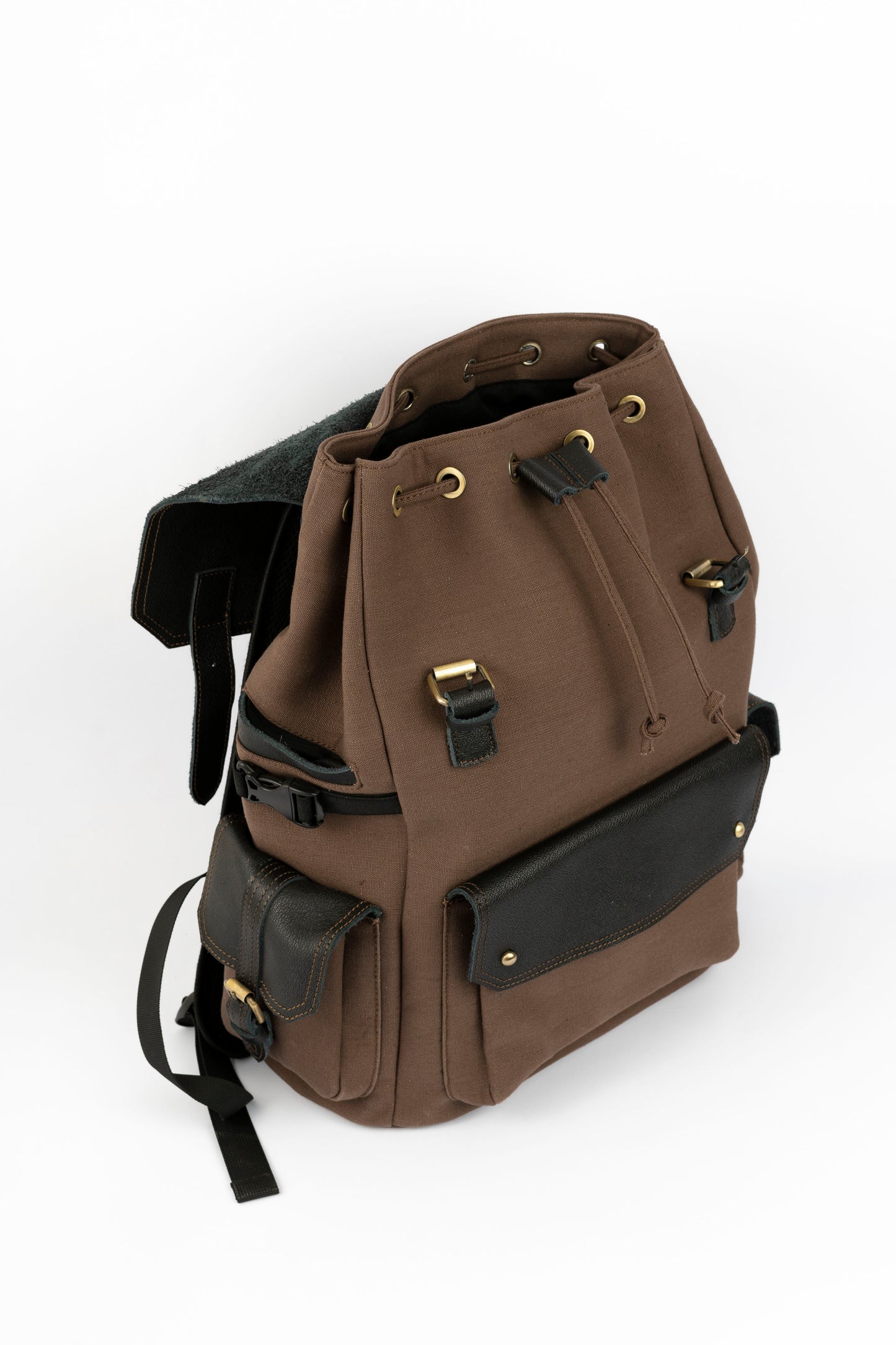 Daily Vintage Backpack ''100% Cotton canvas & Cow leather'' – Brown Black