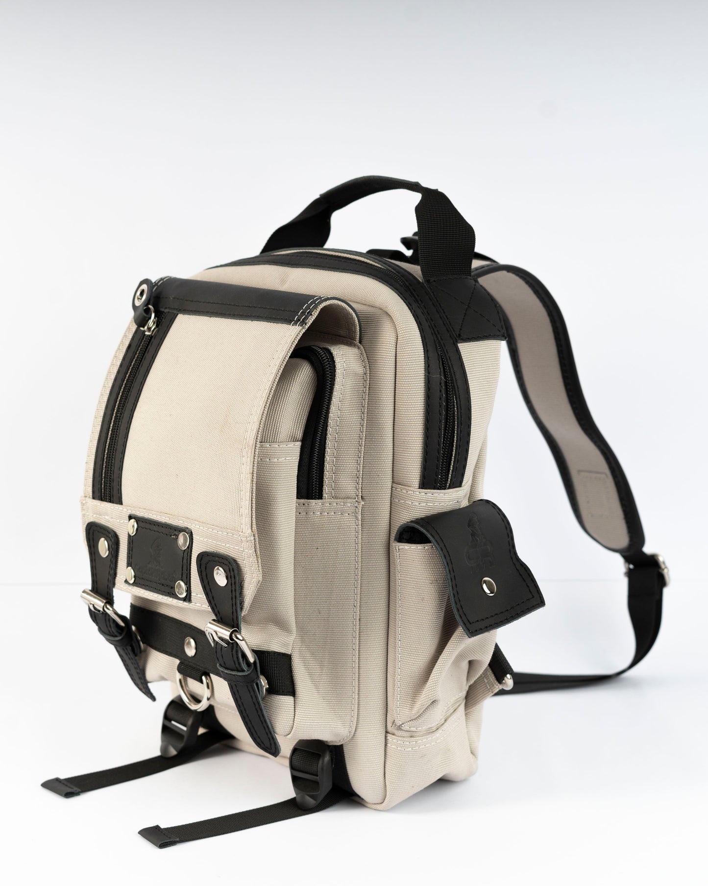 Vintage Canvas Men's Crossbody Sling Backpack ''100% Cotton canvas & Cow leather'' – Biege