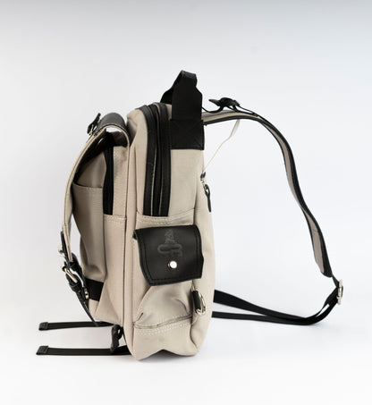 Vintage Canvas Men's Crossbody Sling Backpack ''100% Cotton canvas & Cow leather'' – Biege