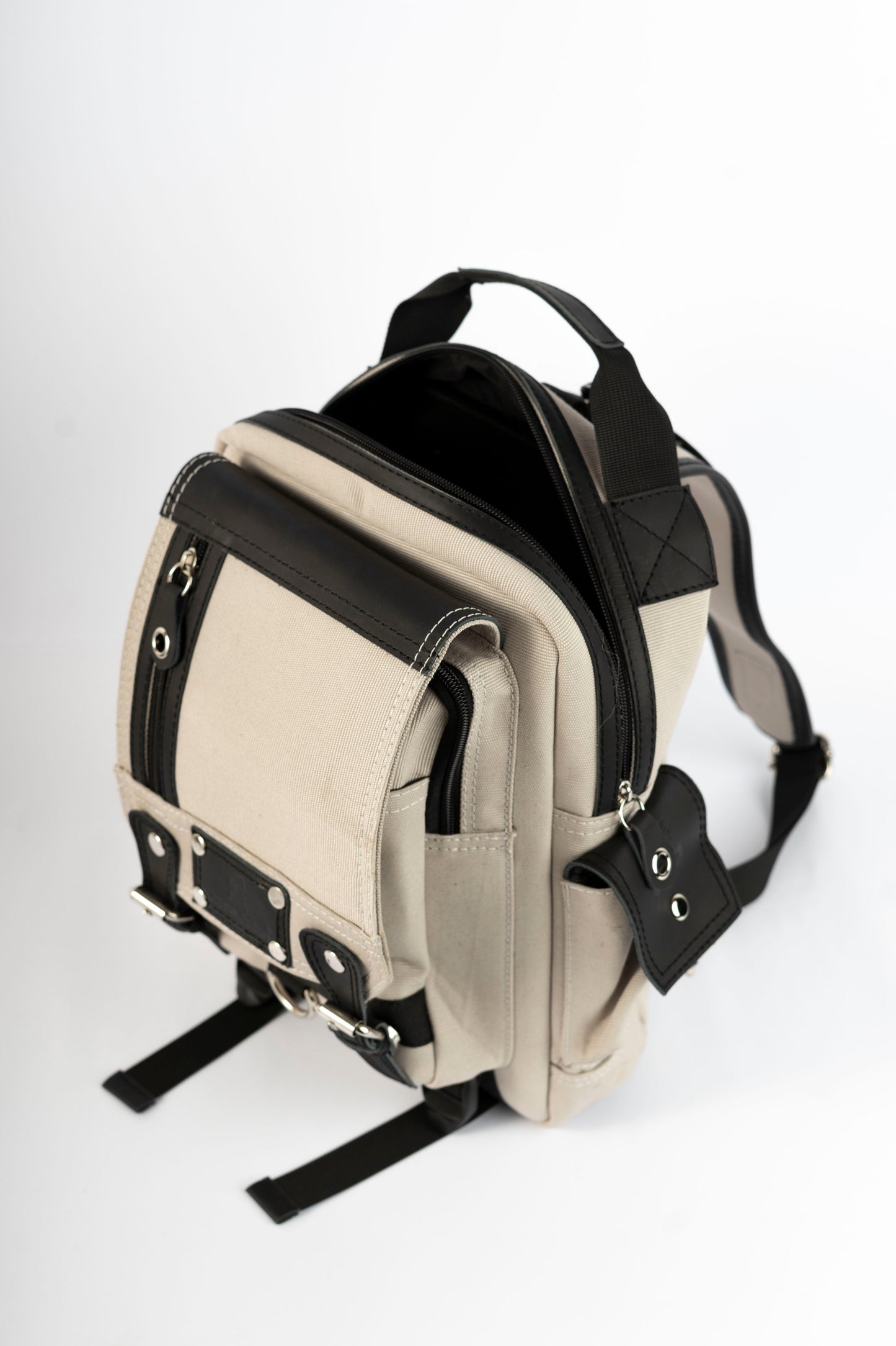 Vintage Canvas Men's Crossbody Sling Backpack ''100% Cotton canvas & Cow leather'' – Biege