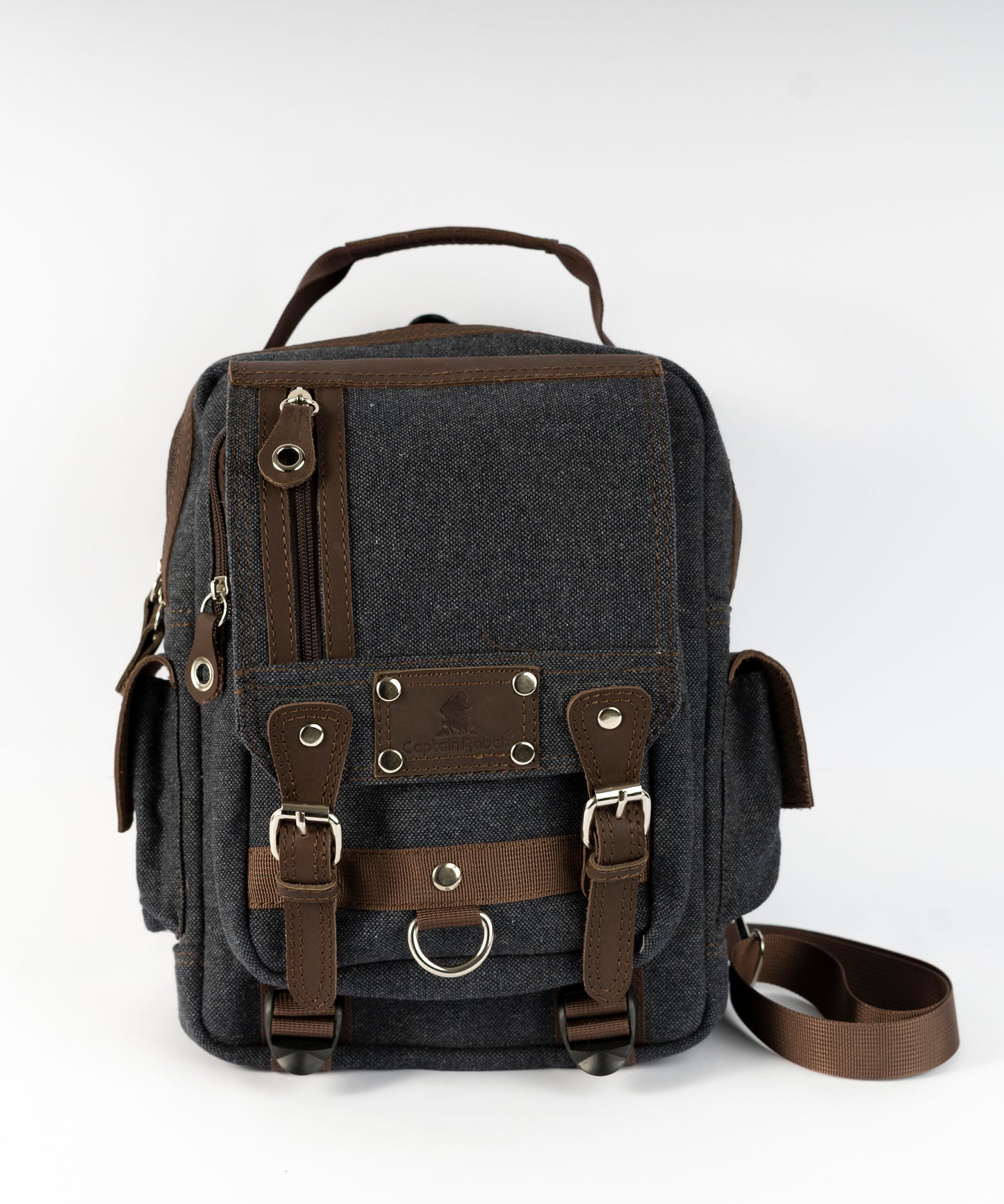 Vintage Canvas Men's Crossbody Sling Backpack ''100% Cotton canvas & Cow leather'' – Black