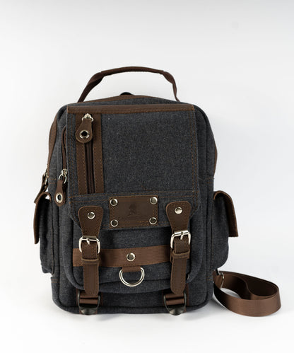 Vintage Canvas Men's Crossbody Sling Backpack ''100% Cotton canvas & Cow leather'' – Black