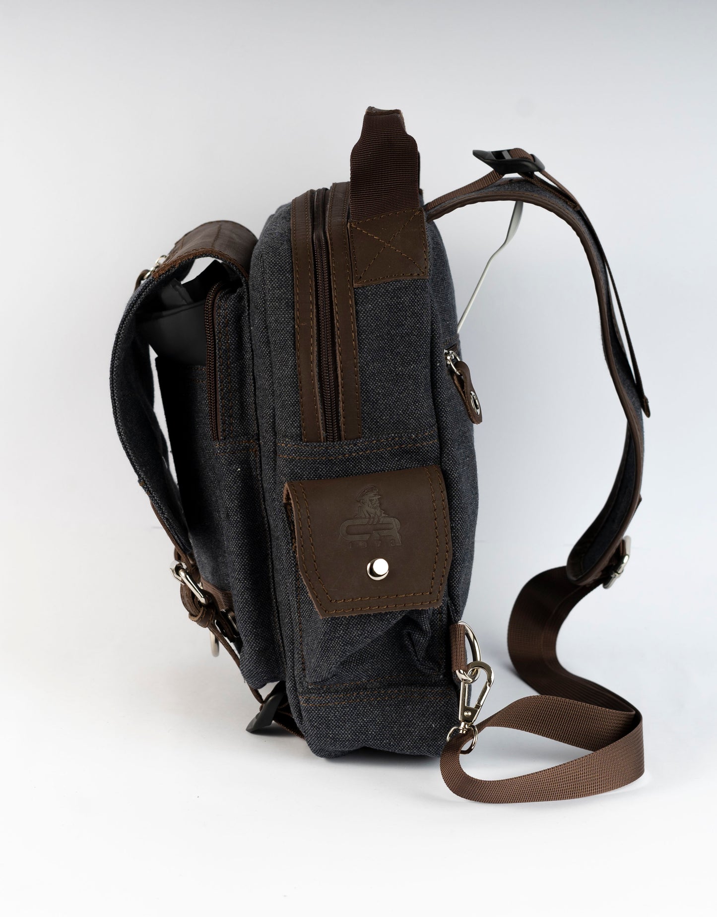 Vintage Canvas Men's Crossbody Sling Backpack ''100% Cotton canvas & Cow leather'' – Black