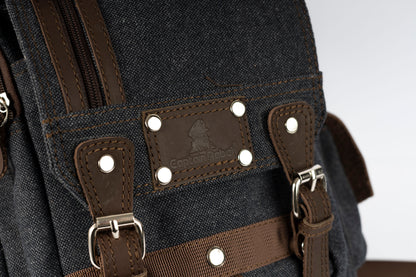 Vintage Canvas Men's Crossbody Sling Backpack ''100% Cotton canvas & Cow leather'' – Black