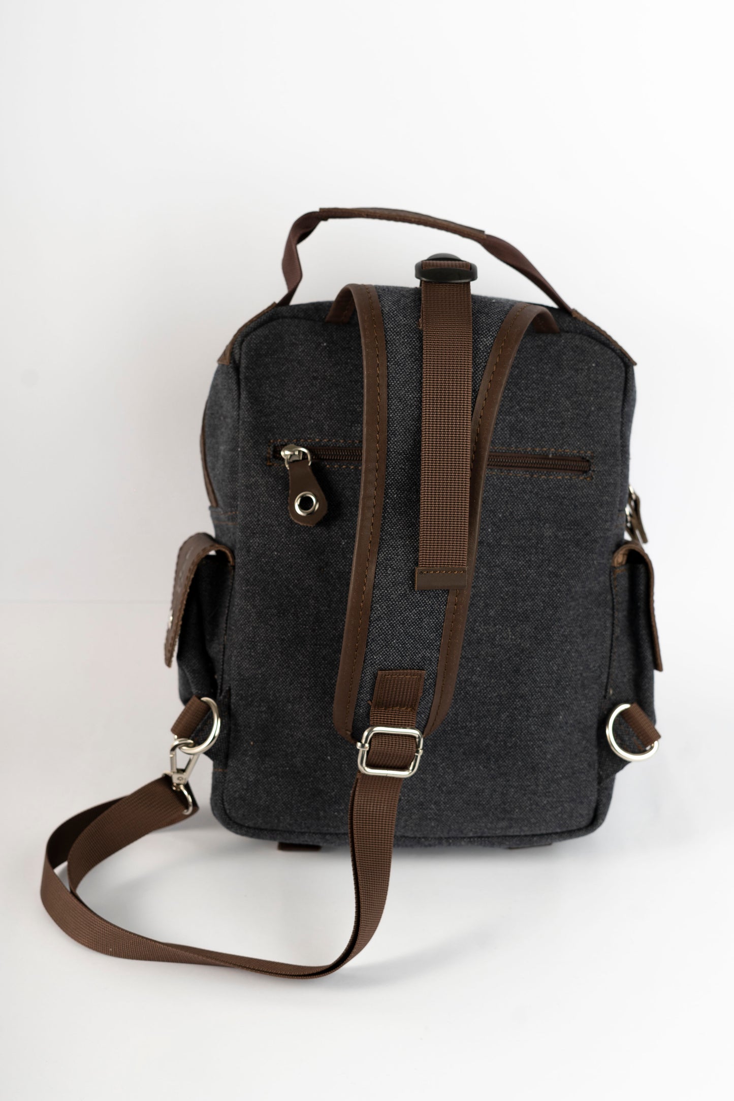 Vintage Canvas Men's Crossbody Sling Backpack ''100% Cotton canvas & Cow leather'' – Black