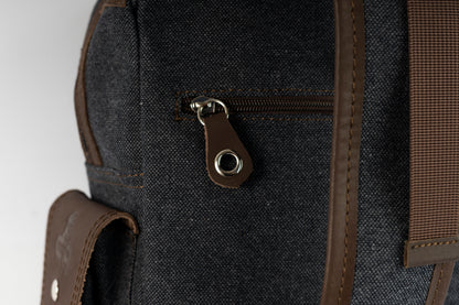 Vintage Canvas Men's Crossbody Sling Backpack ''100% Cotton canvas & Cow leather'' – Black
