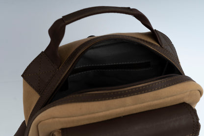 Vintage Canvas Men's Crossbody Sling Backpack ''100% Cotton canvas & Cow leather'' – Tan