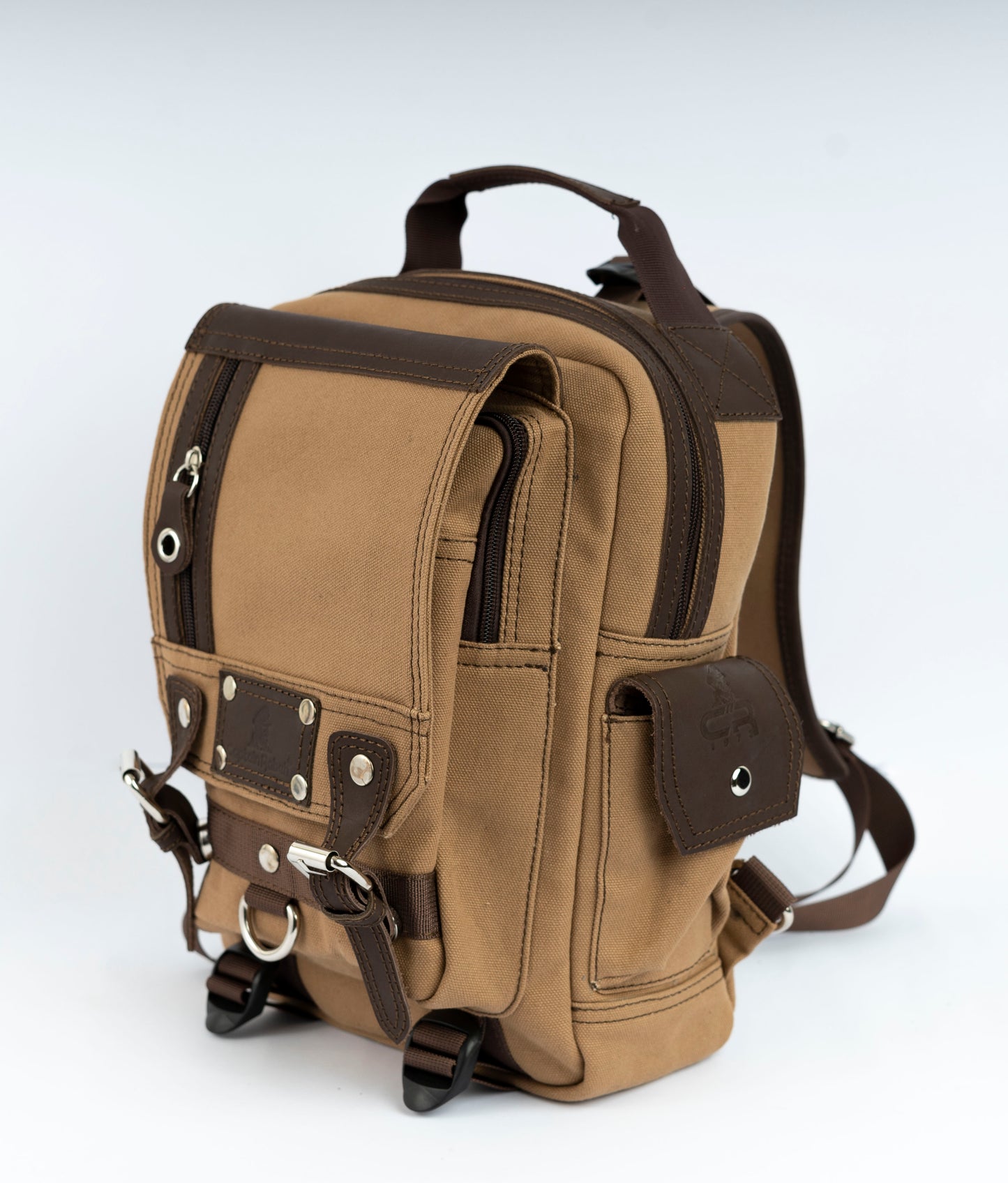 Vintage Canvas Men's Crossbody Sling Backpack ''100% Cotton canvas & Cow leather'' – Tan