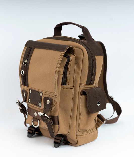 Vintage Canvas Men's Crossbody Sling Backpack ''100% Cotton canvas & Cow leather'' – Tan