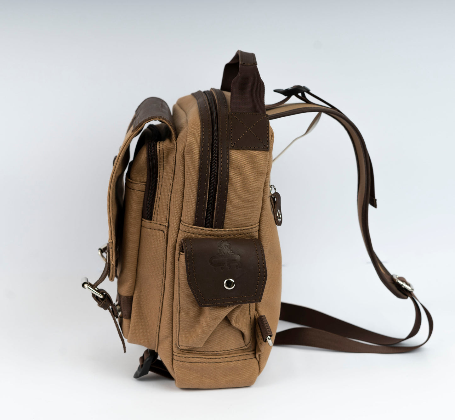 Vintage Canvas Men's Crossbody Sling Backpack ''100% Cotton canvas & Cow leather'' – Tan