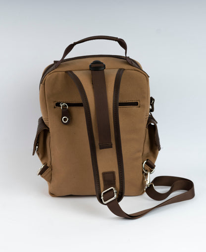 Vintage Canvas Men's Crossbody Sling Backpack ''100% Cotton canvas & Cow leather'' – Tan
