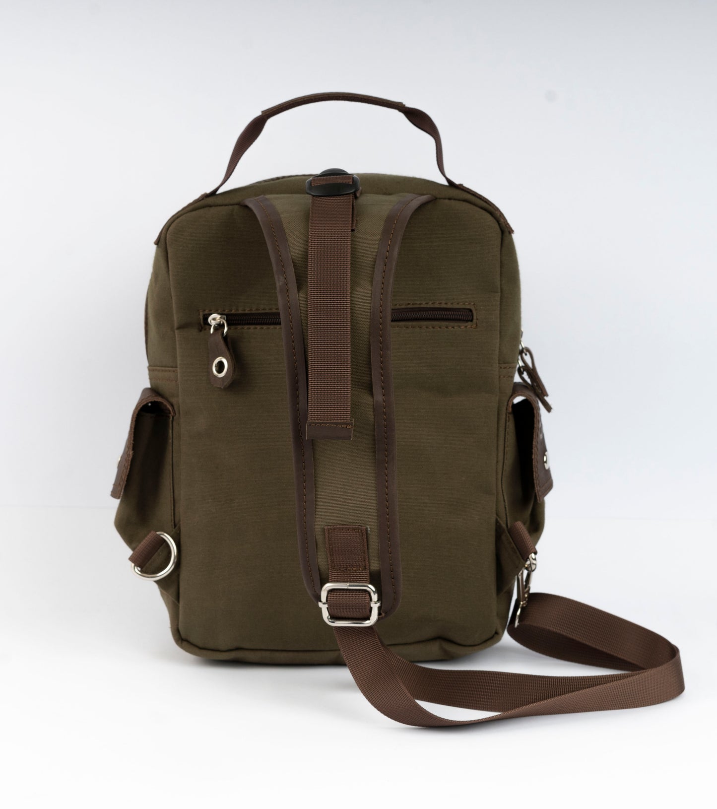 Vintage Canvas Men's Crossbody Sling Backpack ''100% Cotton canvas & Cow leather'' - Army