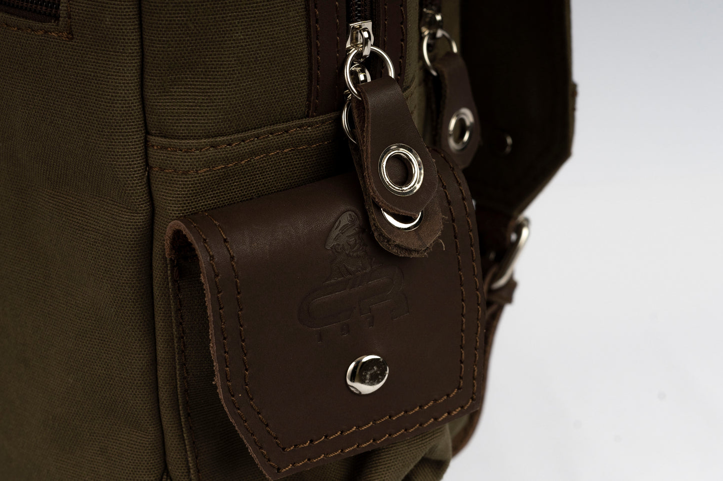 Vintage Canvas Men's Crossbody Sling Backpack ''100% Cotton canvas & Cow leather'' - Army