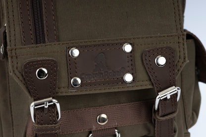Vintage Canvas Men's Crossbody Sling Backpack ''100% Cotton canvas & Cow leather'' - Army