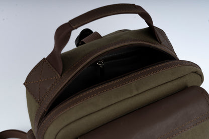 Vintage Canvas Men's Crossbody Sling Backpack ''100% Cotton canvas & Cow leather'' - Army