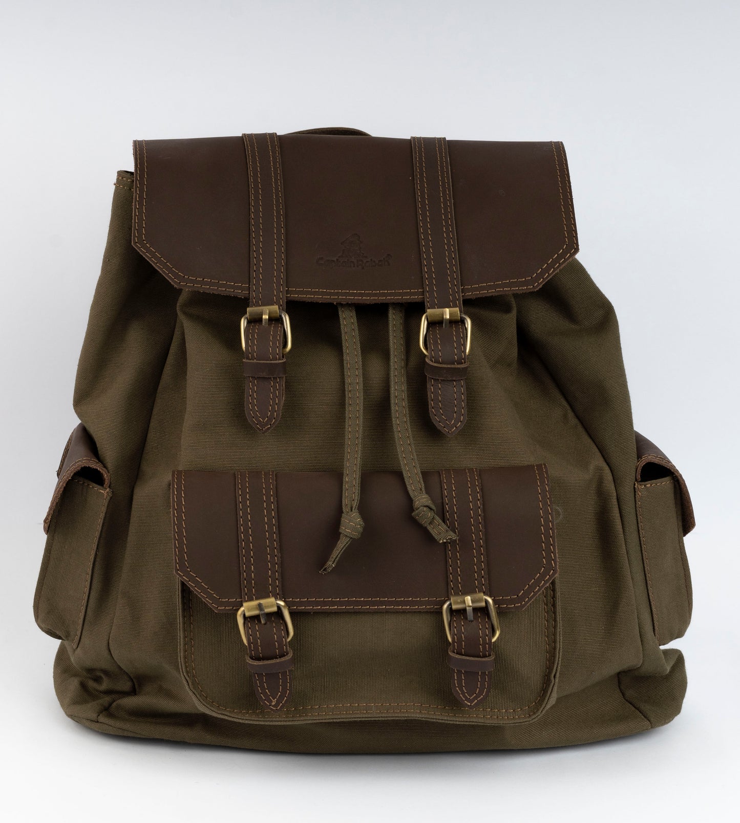Vintage Dual-Pocket Explorer Backpack ''100% Cotton canvas & Cow leather'' – Brown