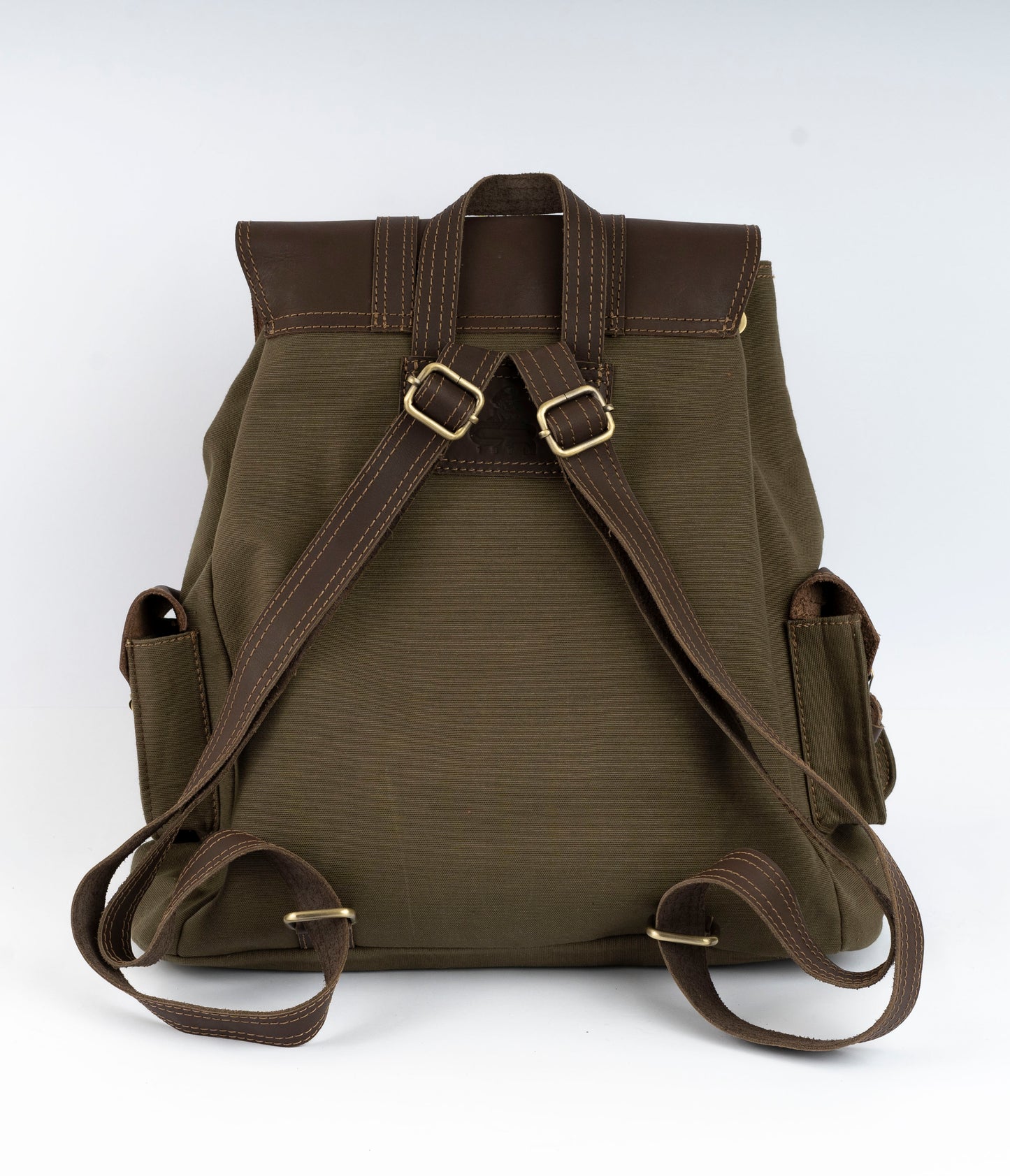 Vintage Dual-Pocket Explorer Backpack ''100% Cotton canvas & Cow leather'' – Brown