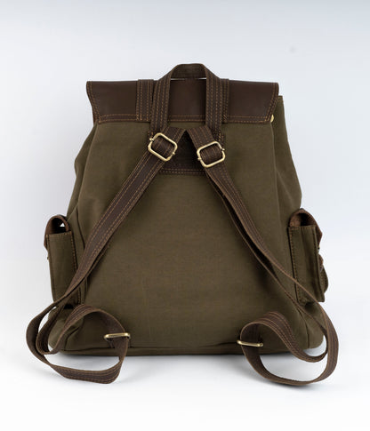 Vintage Dual-Pocket Explorer Backpack ''100% Cotton canvas & Cow leather'' – Brown