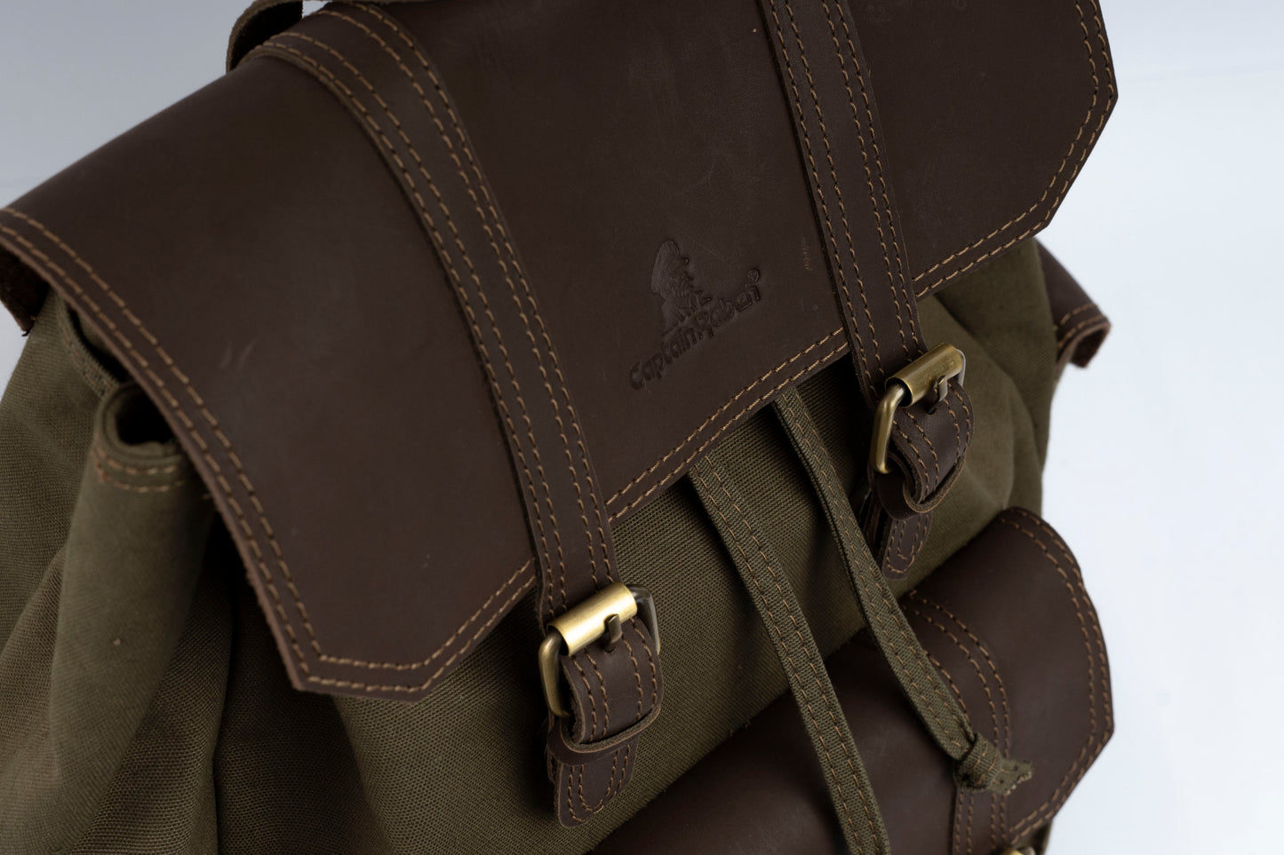 Vintage Dual-Pocket Explorer Backpack ''100% Cotton canvas & Cow leather'' – Brown
