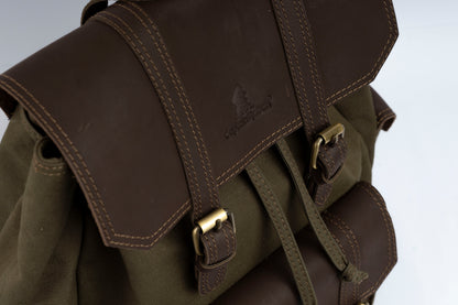 Vintage Dual-Pocket Explorer Backpack ''100% Cotton canvas & Cow leather'' – Brown