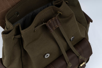 Vintage Dual-Pocket Explorer Backpack ''100% Cotton canvas & Cow leather'' – Brown