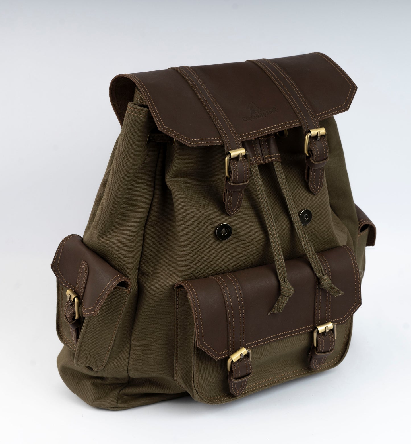 Vintage Dual-Pocket Explorer Backpack ''100% Cotton canvas & Cow leather'' – Brown