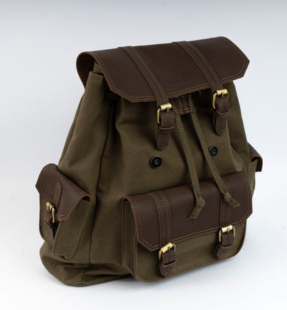 Vintage Dual-Pocket Explorer Backpack ''100% Cotton canvas & Cow leather'' – Brown