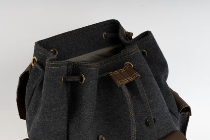 Vintage Dual-Pocket Explorer Backpack ''100% Cotton canvas & Cow leather'' – Gray