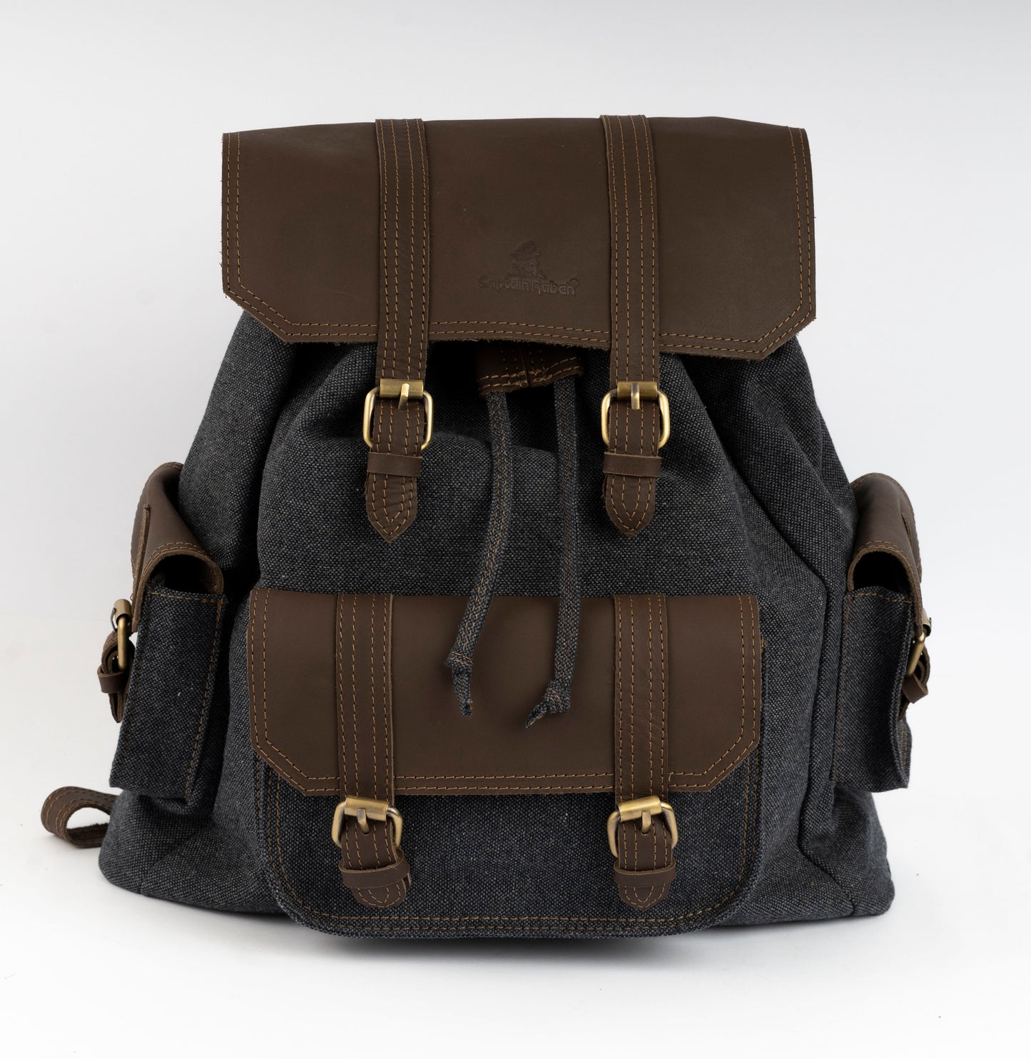 Vintage Dual-Pocket Explorer Backpack ''100% Cotton canvas & Cow leather'' – Gray
