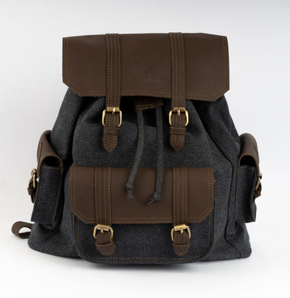 Vintage Dual-Pocket Explorer Backpack ''100% Cotton canvas & Cow leather'' – Gray