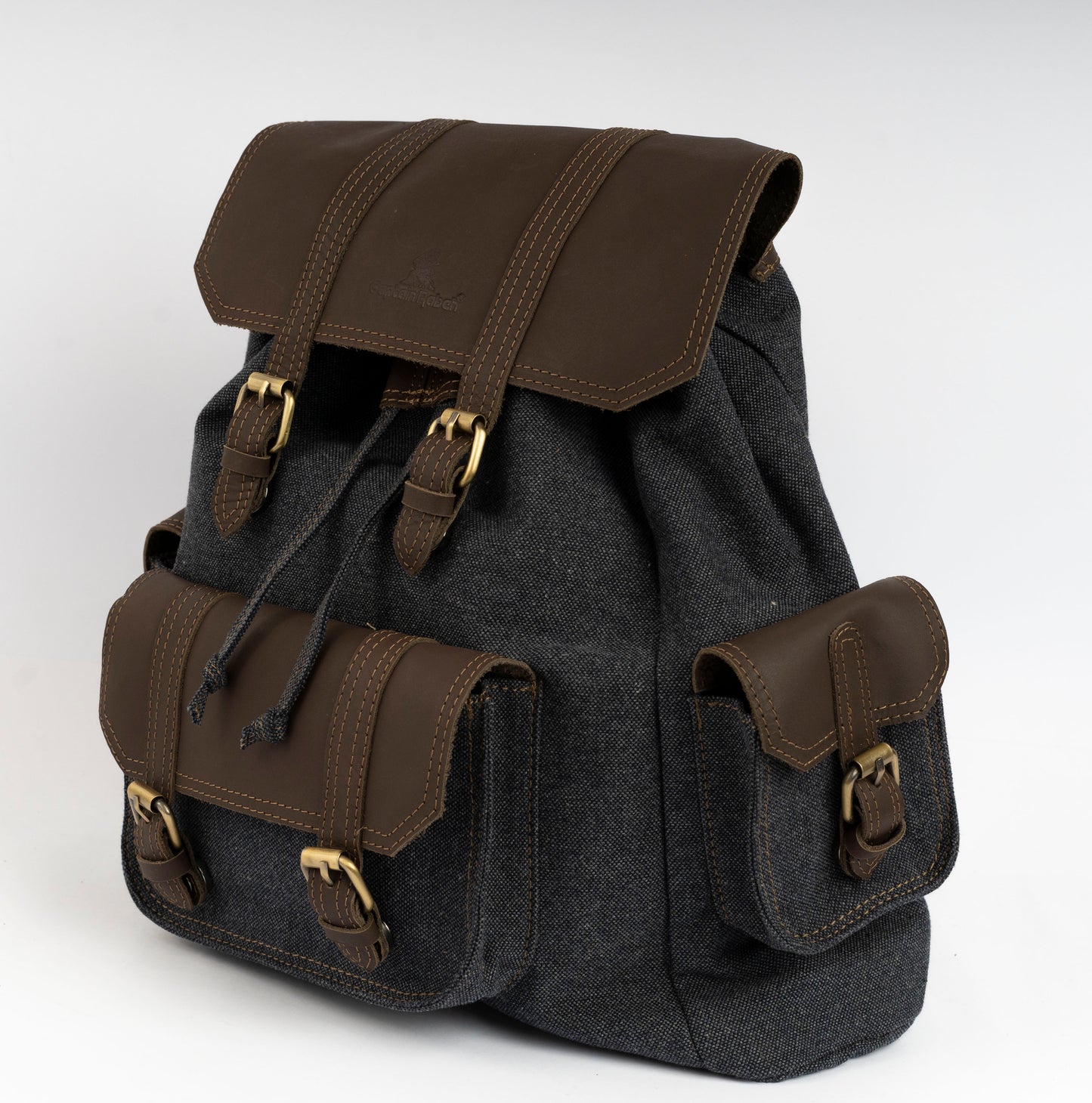Vintage Dual-Pocket Explorer Backpack ''100% Cotton canvas & Cow leather'' – Gray