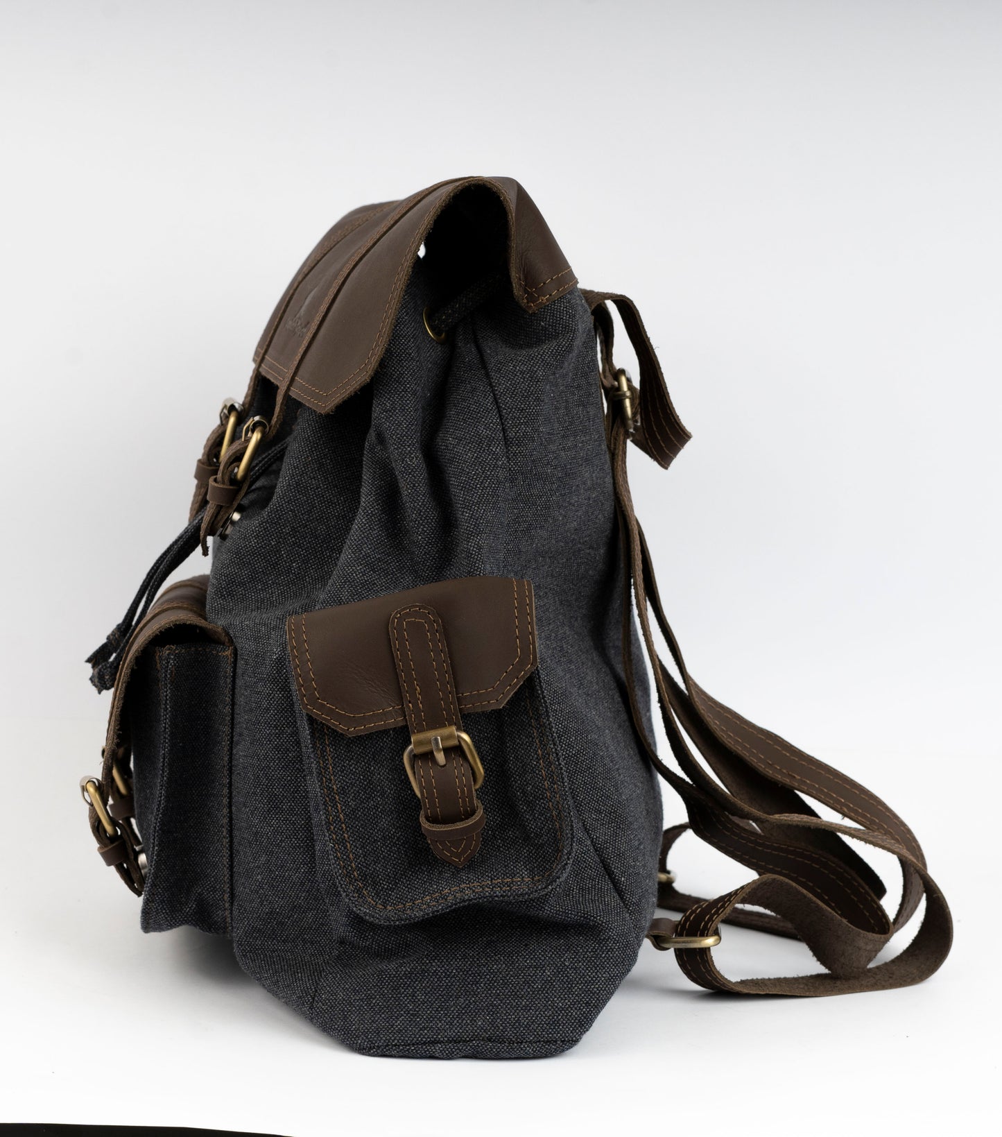 Vintage Dual-Pocket Explorer Backpack ''100% Cotton canvas & Cow leather'' – Gray