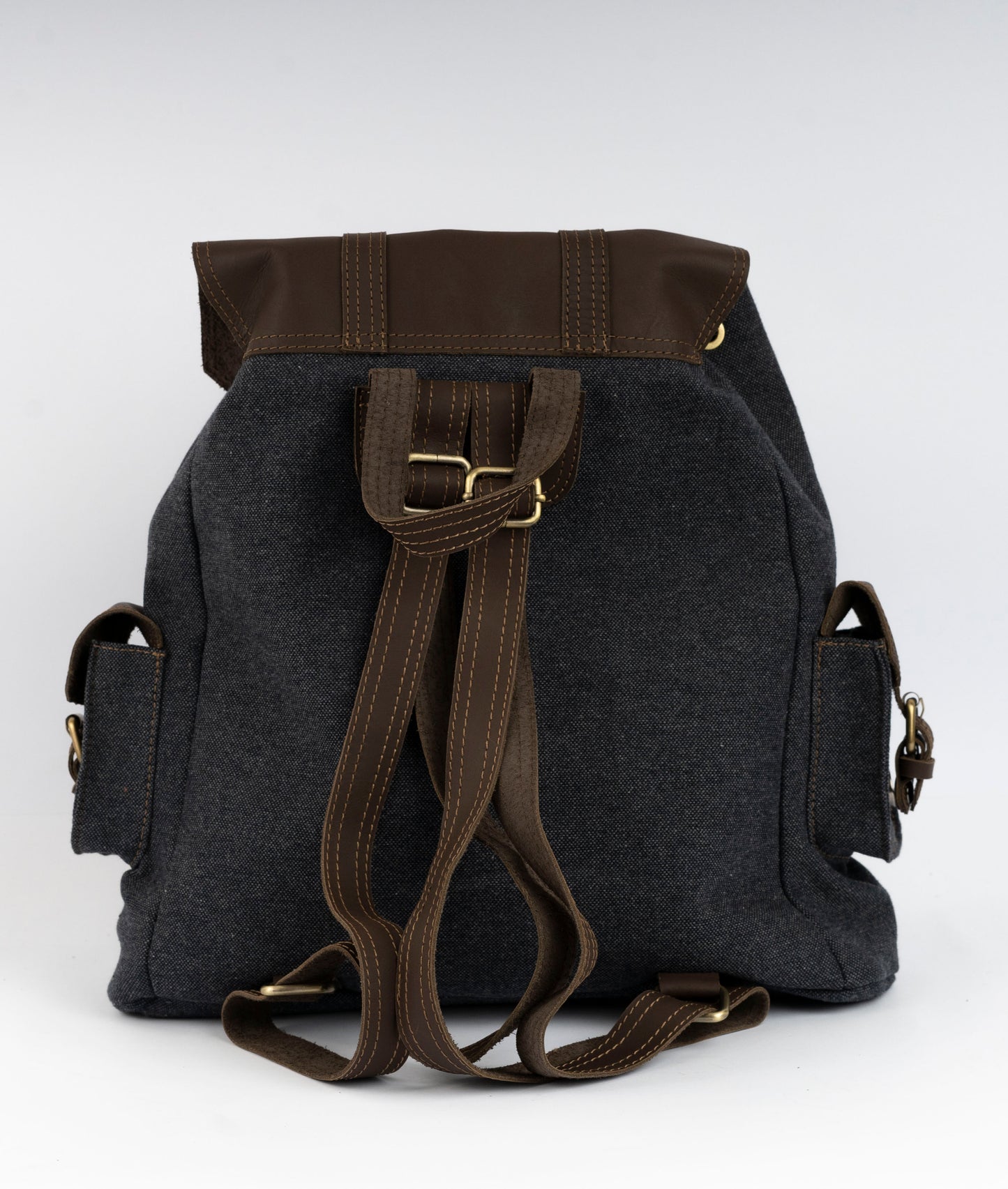 Vintage Dual-Pocket Explorer Backpack ''100% Cotton canvas & Cow leather'' – Gray