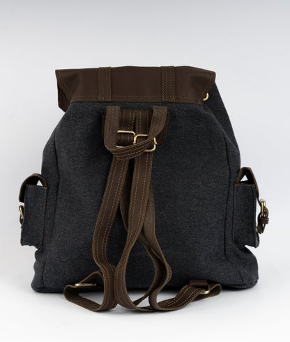 Vintage Dual-Pocket Explorer Backpack ''100% Cotton canvas & Cow leather'' – Gray