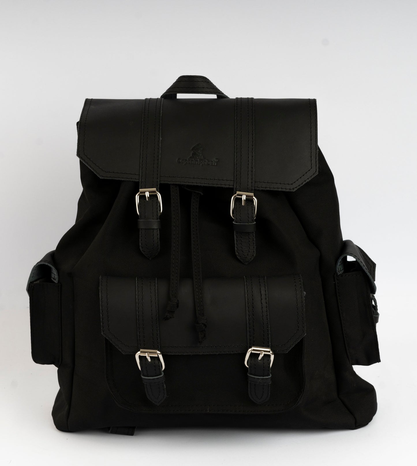Vintage Dual-Pocket Explorer Backpack ''100% Cotton canvas & Cow leather'' – Black