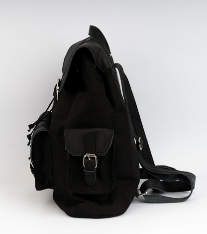 Vintage Dual-Pocket Explorer Backpack ''100% Cotton canvas & Cow leather'' – Black
