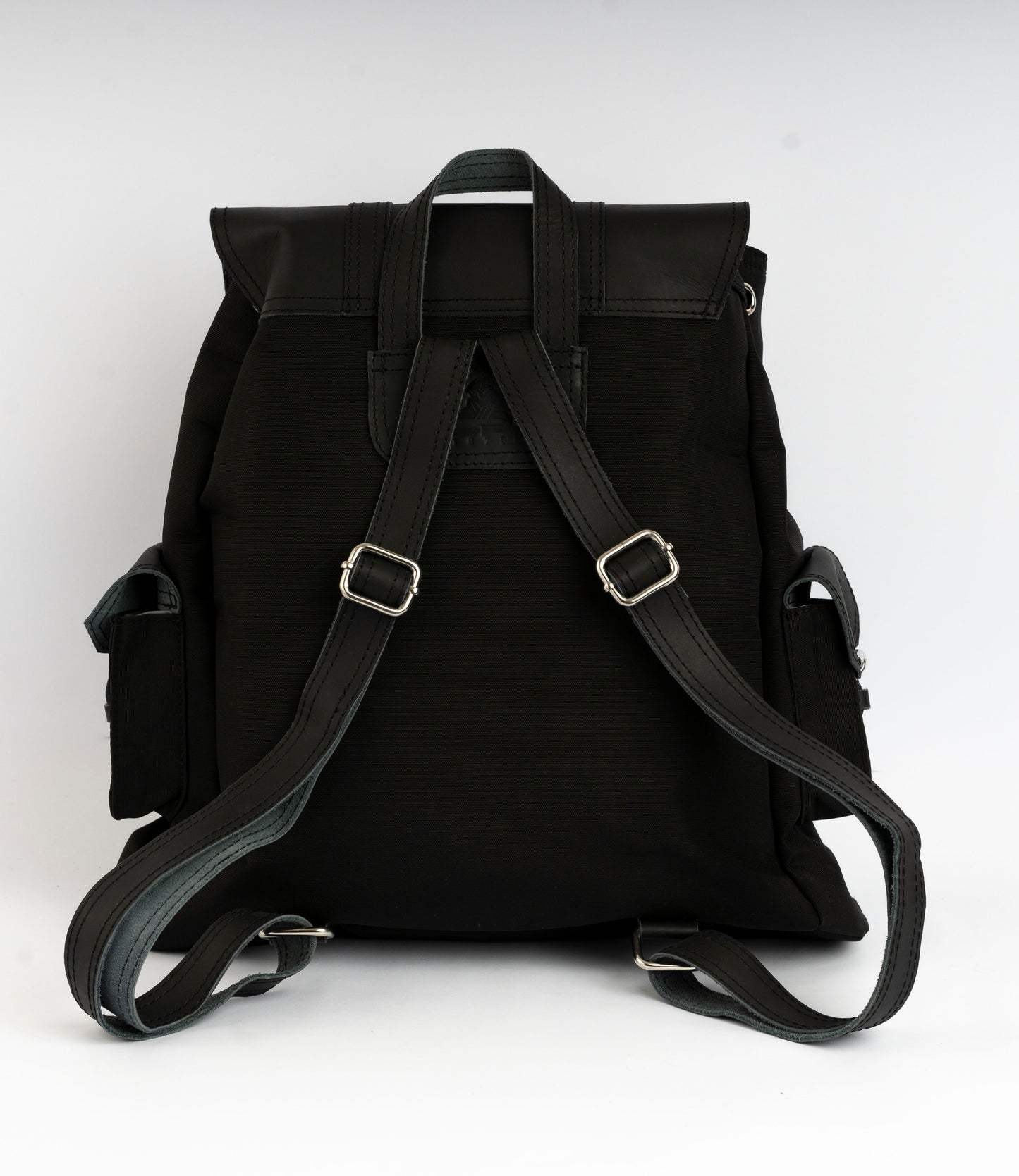 Vintage Dual-Pocket Explorer Backpack ''100% Cotton canvas & Cow leather'' – Black