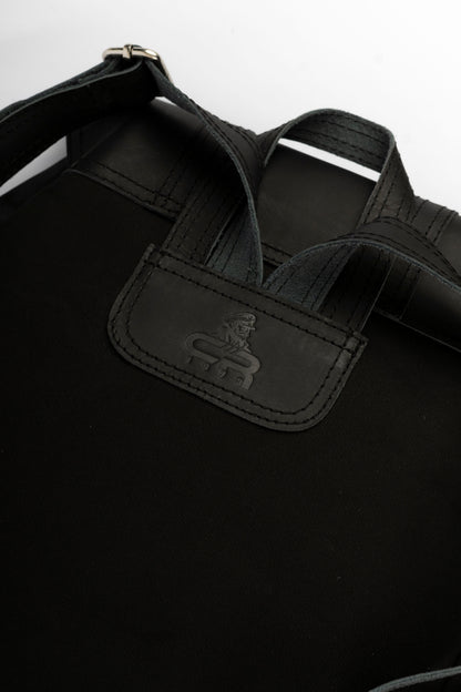 Vintage Dual-Pocket Explorer Backpack ''100% Cotton canvas & Cow leather'' – Black