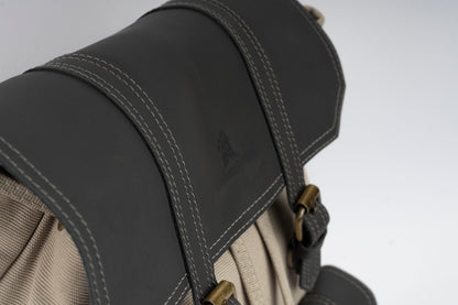 Vintage Dual-Pocket Explorer Backpack ''100% Cotton canvas & Cow leather'' – Biege
