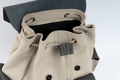 Vintage Dual-Pocket Explorer Backpack ''100% Cotton canvas & Cow leather'' – Biege