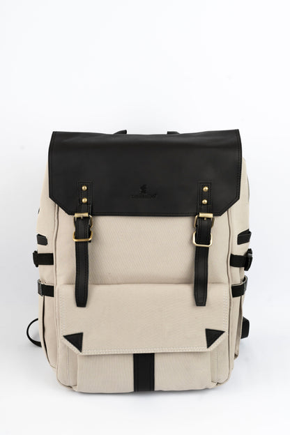 Daily Vintage Backpack ''100% Cotton canvas & Cow leather'' – Biege