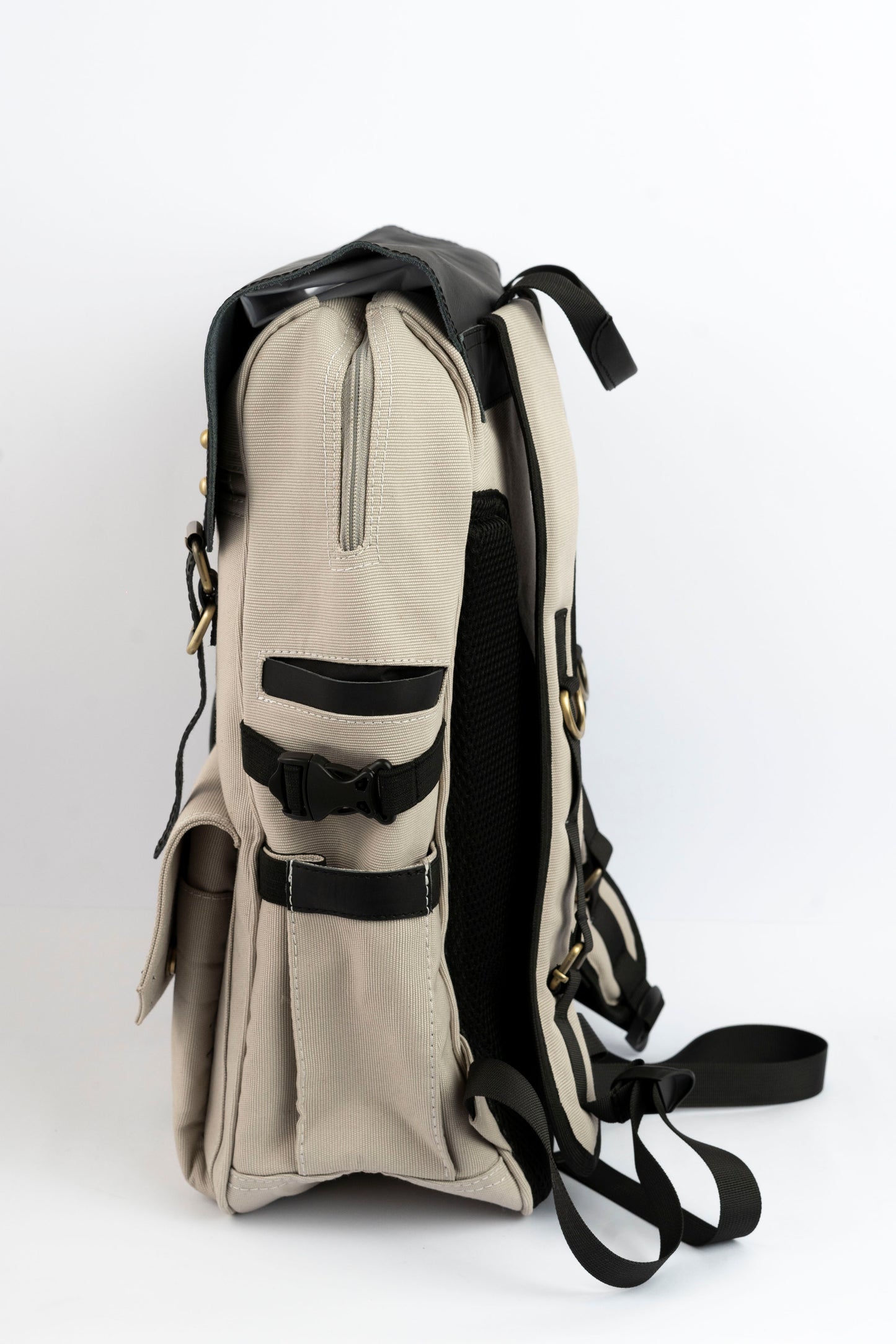 Daily Vintage Backpack ''100% Cotton canvas & Cow leather'' – Biege