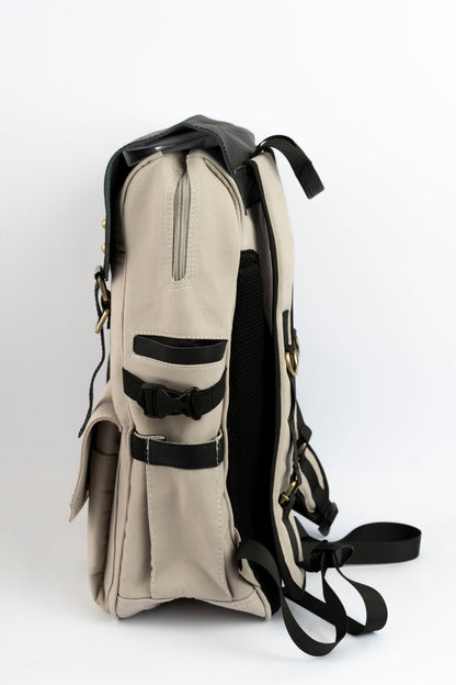 Daily Vintage Backpack ''100% Cotton canvas & Cow leather'' – Biege