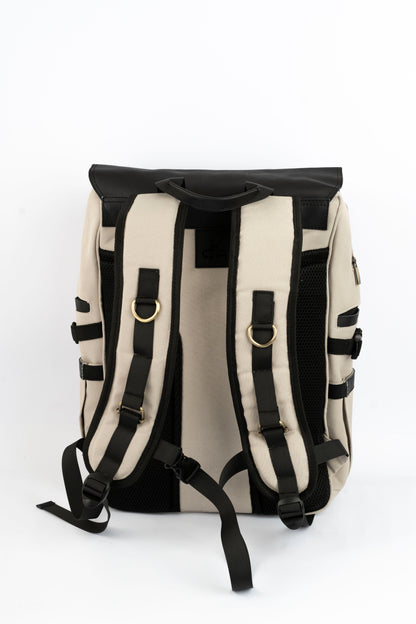 Daily Vintage Backpack ''100% Cotton canvas & Cow leather'' – Biege