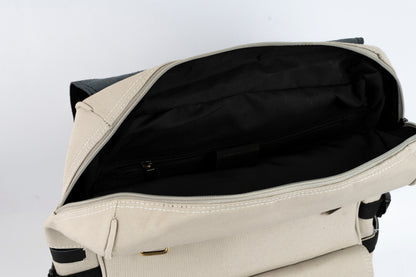 Daily Vintage Backpack ''100% Cotton canvas & Cow leather'' – Biege
