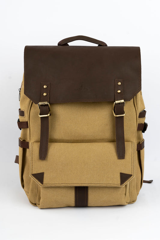 Daily Vintage Backpack ''100% Cotton canvas & Cow leather'' – Tan
